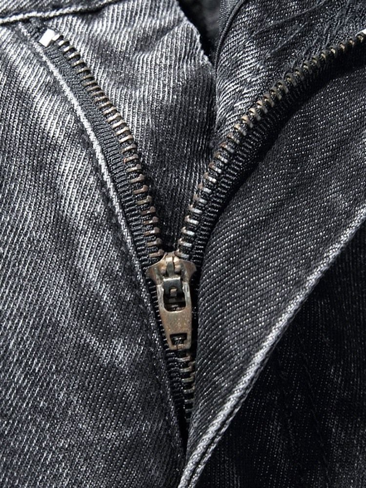 Hål Rak Vanlig Dragkedja Mid Waist Jeans För Män