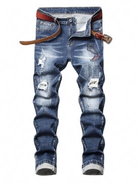Hål Raka Jeans Med Dragkedja I Mitten Av Midjan