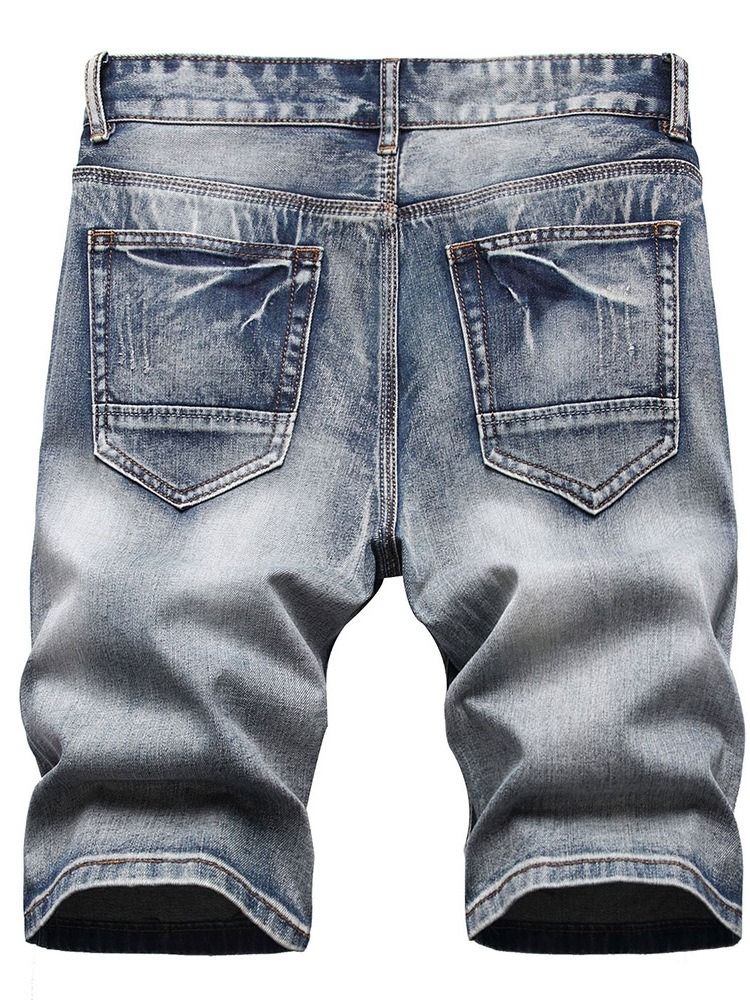 Hål Tunn Blixtlås Jeans Med Mitten Av Midjan