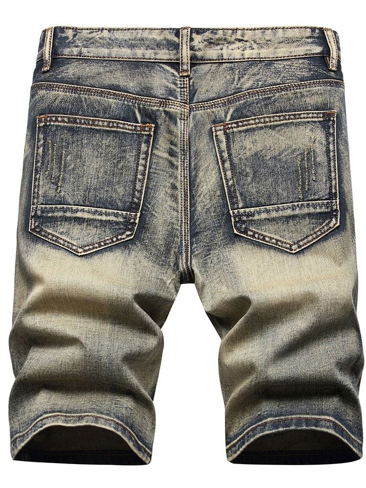 Hål Tunn Blixtlås Jeans Med Mitten Av Midjan