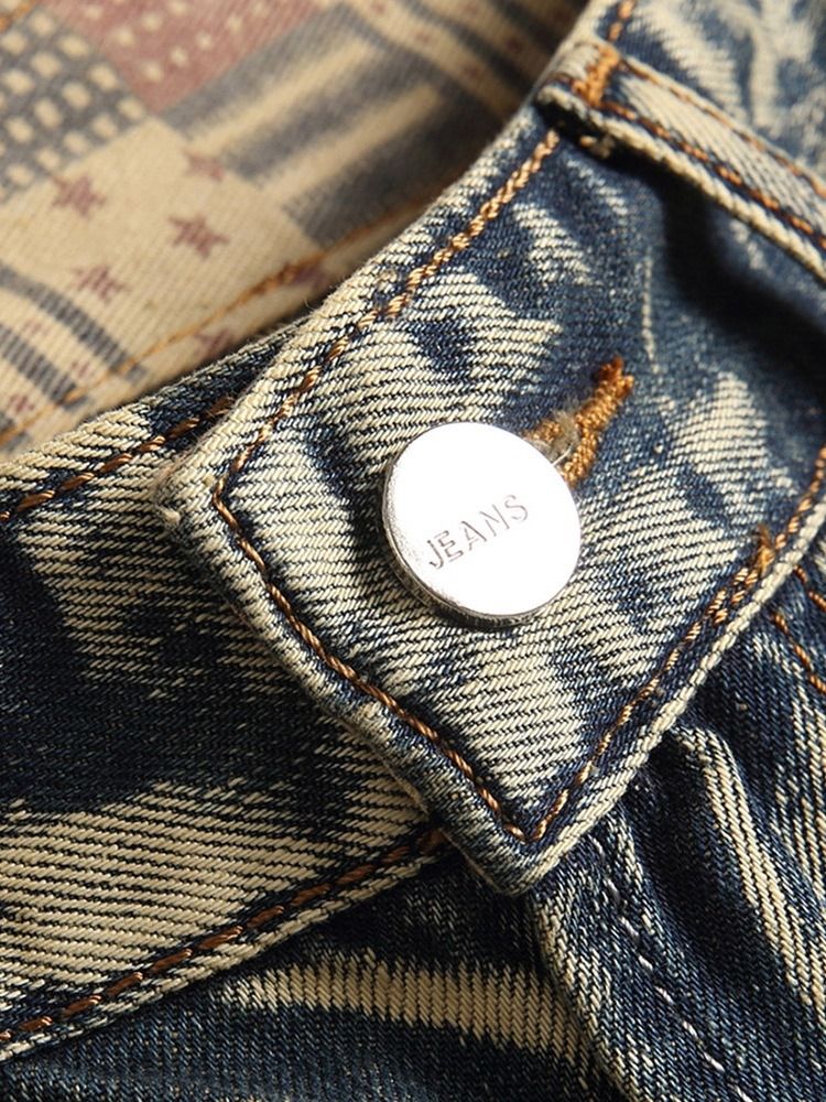 Hål Tunn Blixtlås Jeans Med Mitten Av Midjan