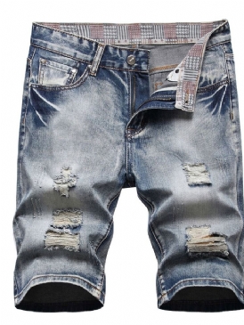 Hål Tunn Blixtlås Jeans Med Mitten Av Midjan