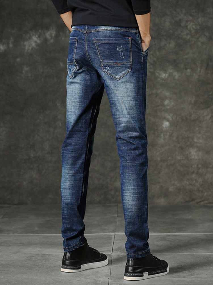 Hål Vanlig Dragkedja Mid Waist Casual Jeans