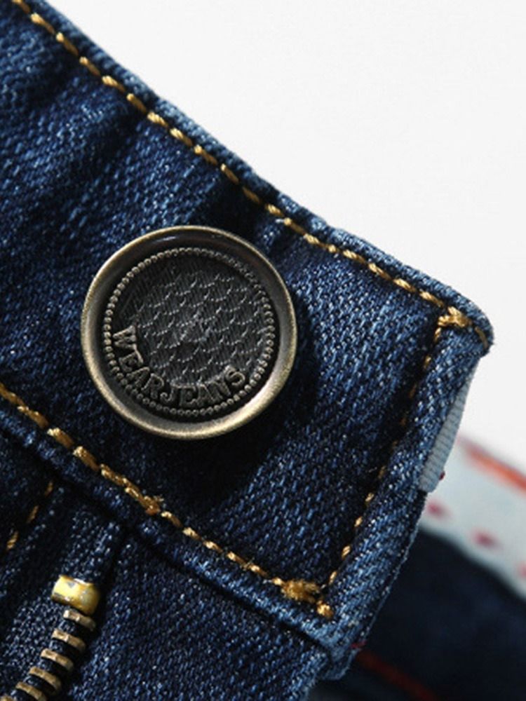 Hål Vanlig Dragkedja Mid Waist Casual Jeans