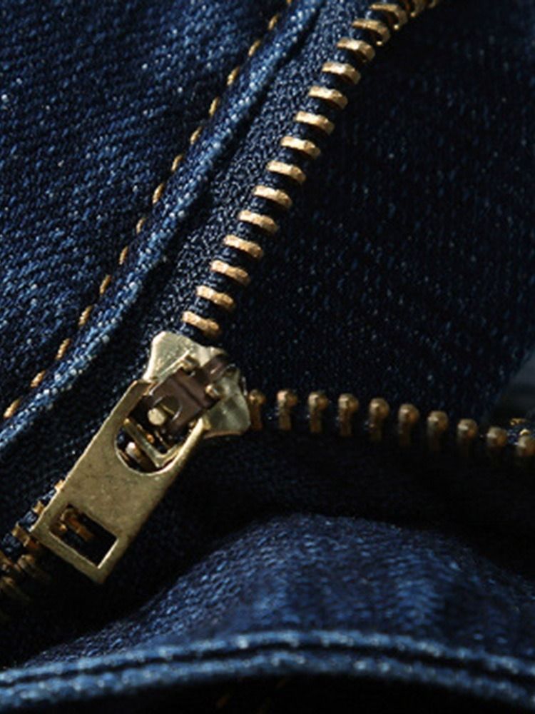 Hål Vanlig Dragkedja Mid Waist Casual Jeans