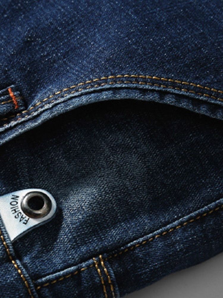 Hål Vanlig Dragkedja Mid Waist Casual Jeans