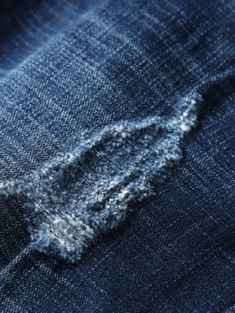 Hål Vanlig Dragkedja Mid Waist Casual Jeans