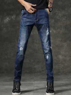 Hål Vanlig Dragkedja Mid Waist Casual Jeans