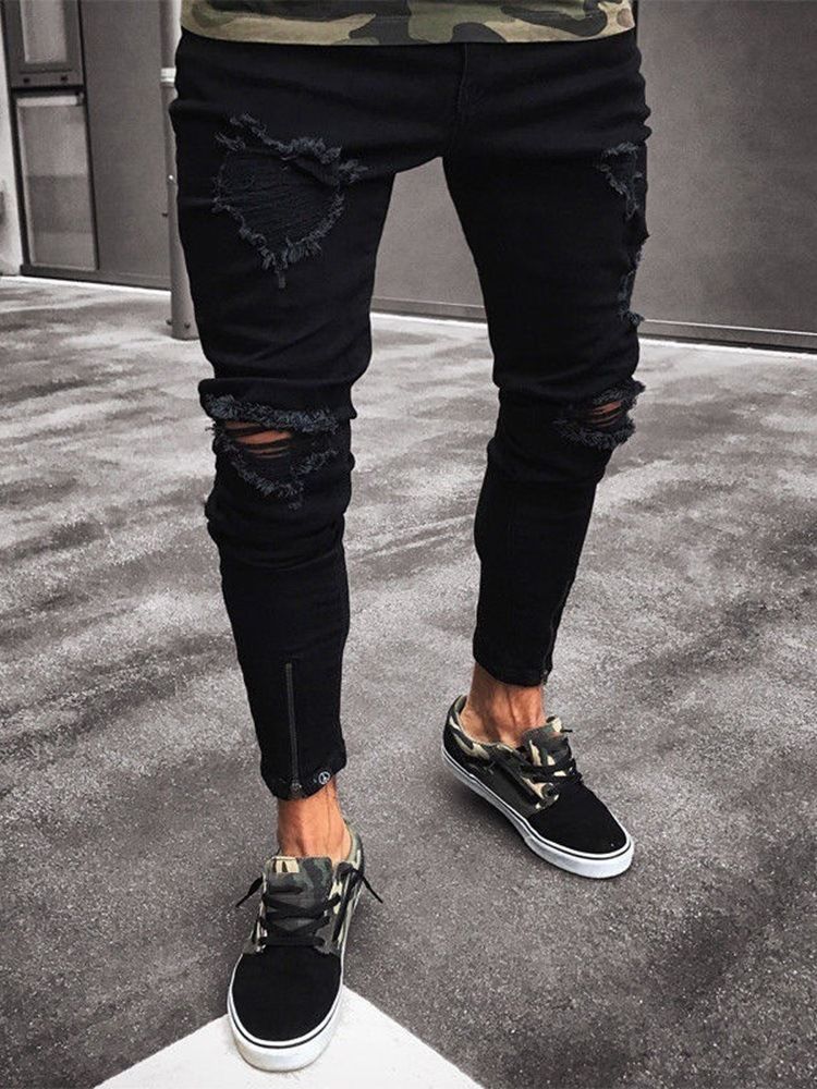 Hål Vanlig Penna Blixtlås Europeiska Jeans