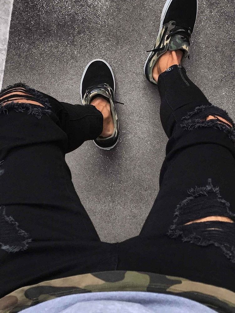 Hål Vanlig Penna Blixtlås Europeiska Jeans