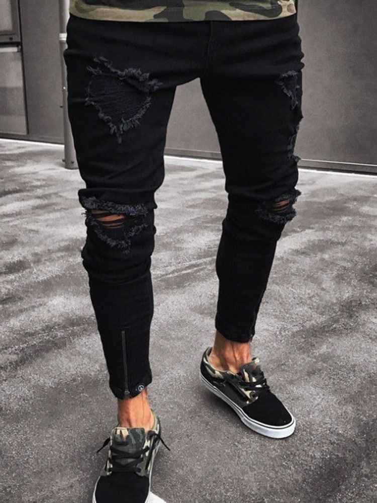 Hål Vanlig Penna Blixtlås Europeiska Jeans