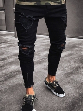 Hål Vanlig Penna Blixtlås Europeiska Jeans