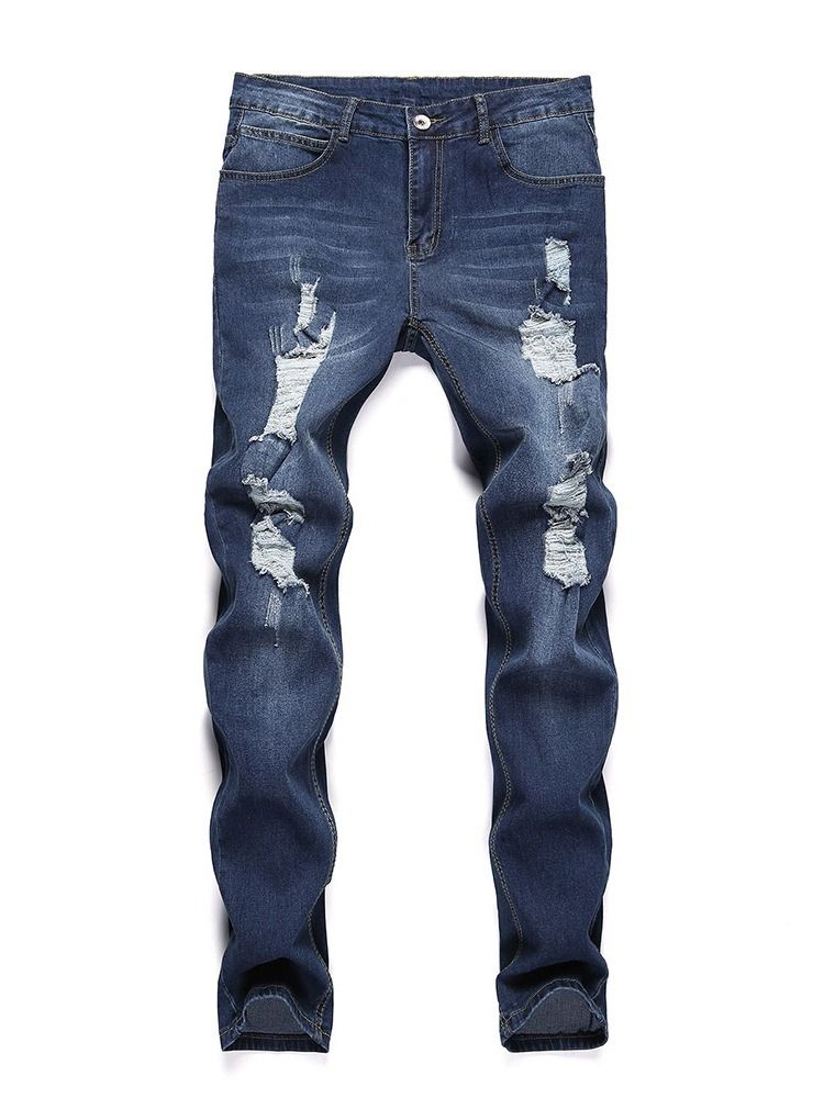 Hål Vanliga Pencil Byxor Casual Mid Waist Jeans