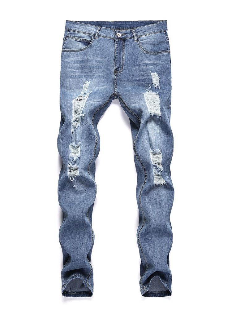 Hål Vanliga Pencil Byxor Casual Mid Waist Jeans