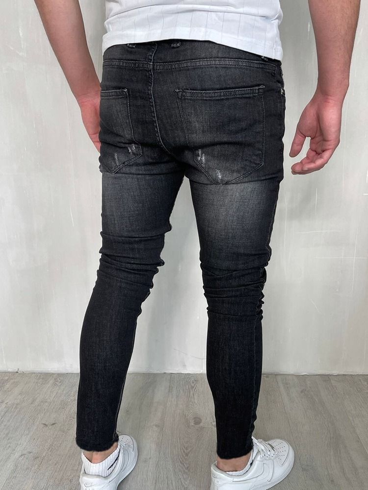 Hål Vanliga Pencil Byxor Dragkedja Mode Casual Jeans