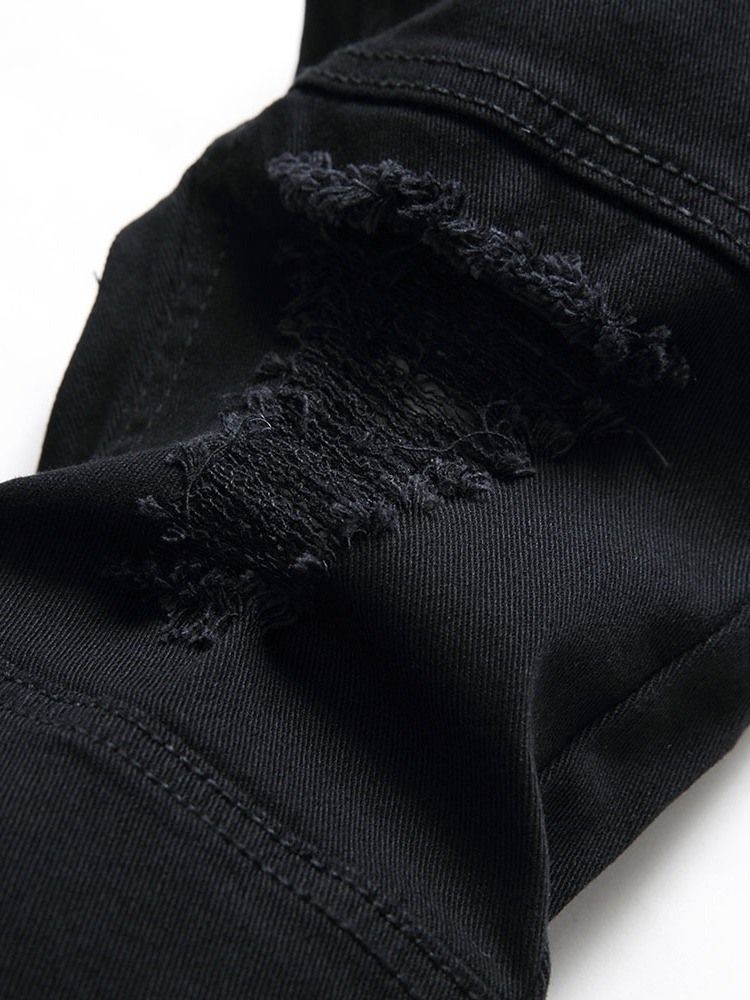 Hål Vanligt Rak Dragkedja Casual Herrjeans