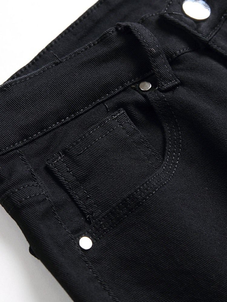 Hål Vanligt Rak Dragkedja Casual Herrjeans