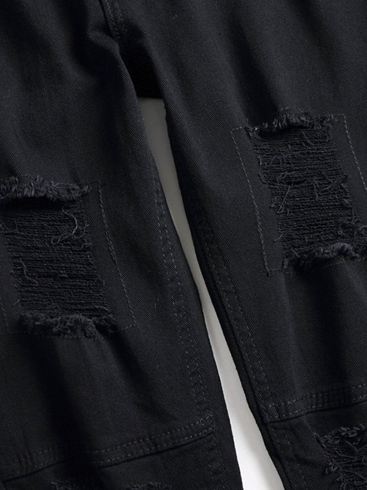 Hål Vanligt Rak Dragkedja Casual Herrjeans