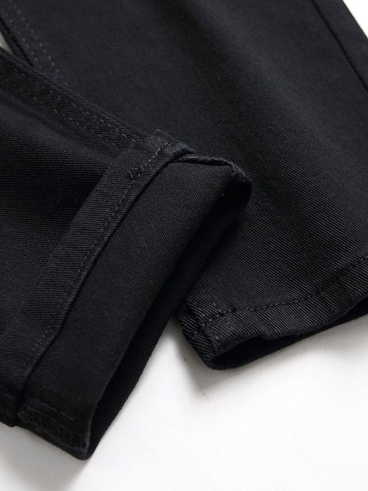 Hål Vanligt Rak Dragkedja Casual Herrjeans