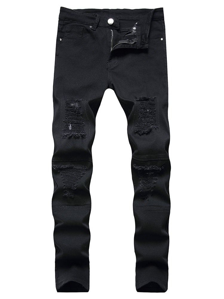 Hål Vanligt Rak Dragkedja Casual Herrjeans