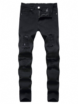 Hål Vanligt Rak Dragkedja Casual Herrjeans