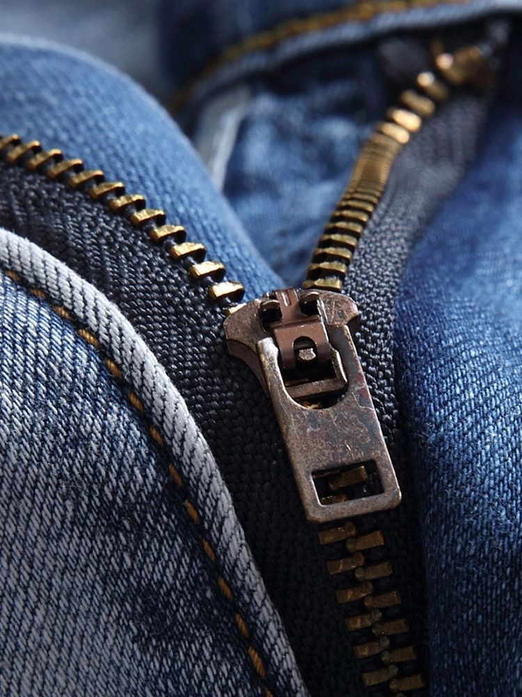 Hål Vanligt Rak Dragkedja Europeiska Jeans För Män