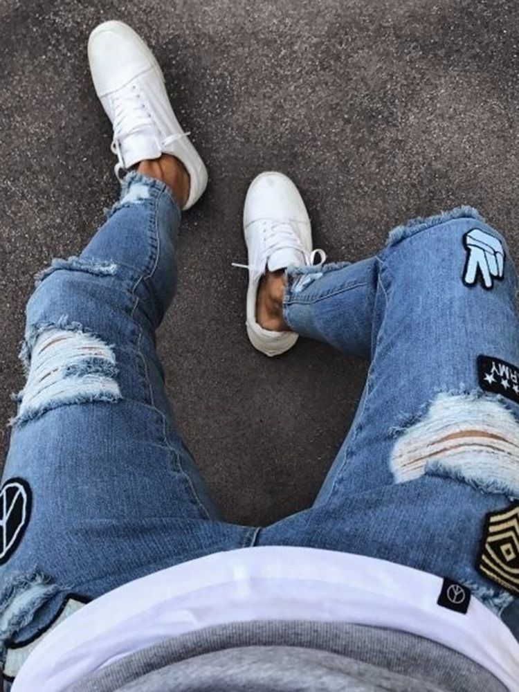 Herrkläder Blå Slitna Skinny Jeans