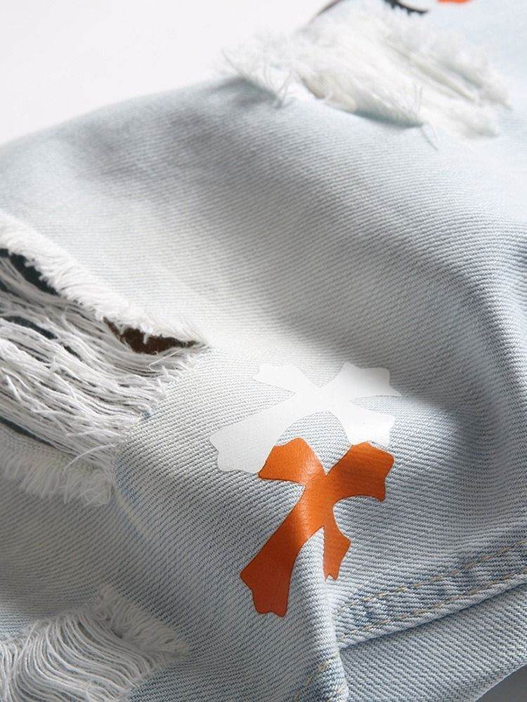 Högkvalitativa Jeans Med Rakt Tryck Med Dragkedja I Mitten Av Midjan