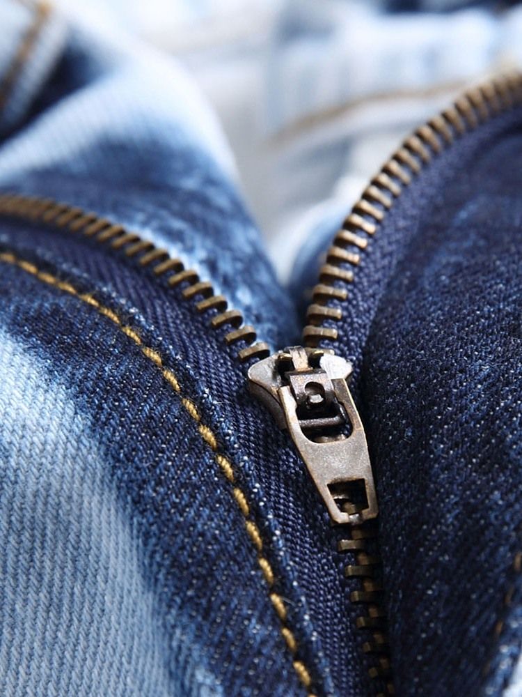 Ihålig Vanlig Rak Dragkedja Casual Herrjeans