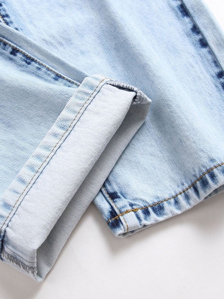 Ihålig Vanlig Rak Dragkedja Casual Herrjeans