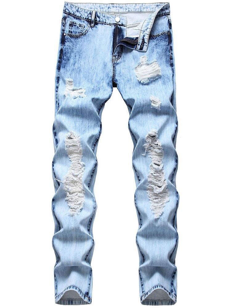 Ihålig Vanlig Rak Dragkedja Casual Herrjeans
