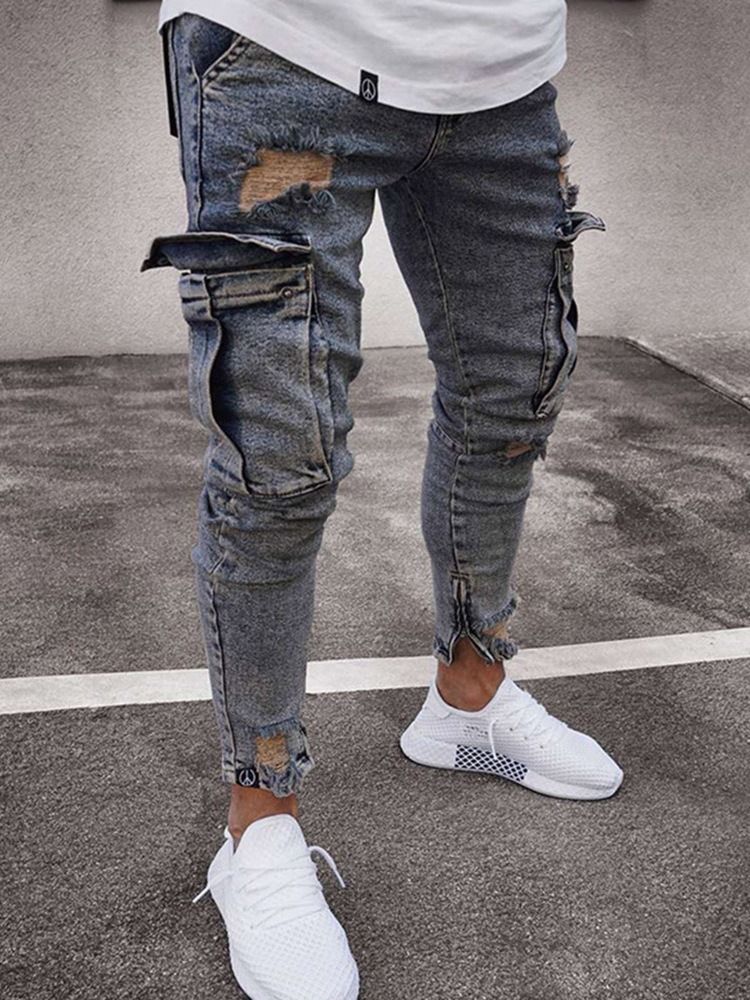 Jeans Med Dragkedja I En Vanlig Ficka Med Mitten Av Midjan