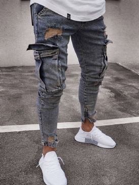 Jeans Med Dragkedja I En Vanlig Ficka Med Mitten Av Midjan