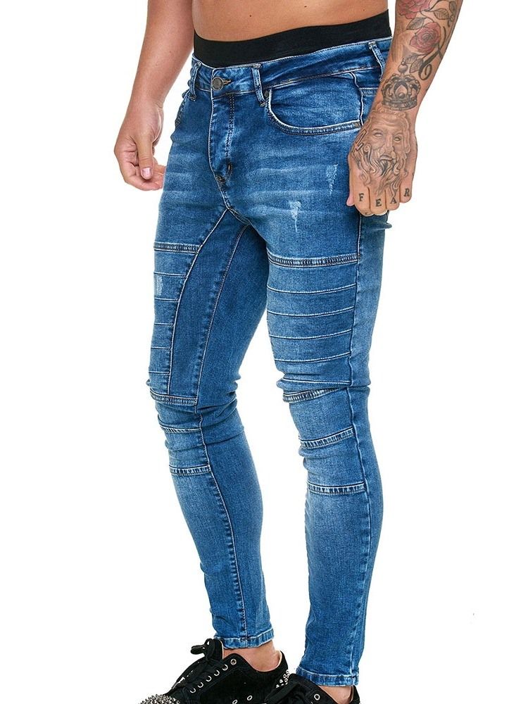 Knapp Vanliga Pencil Byxor Herr Casual Jeans