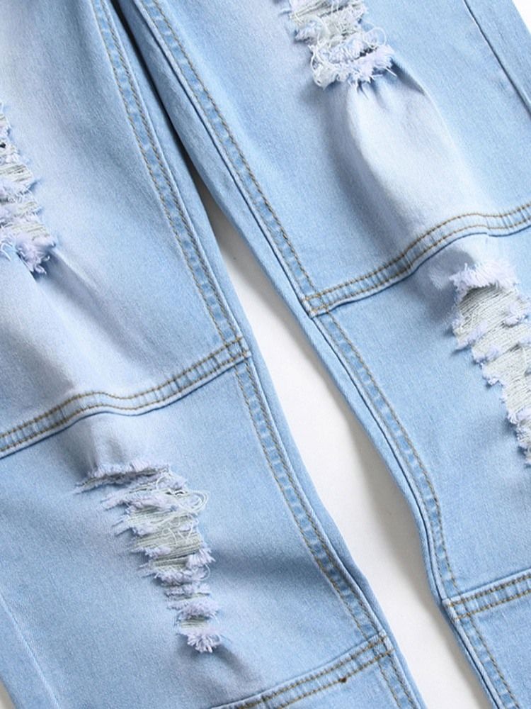 Koreanska Jeans Med Raka Hål I Mitten Av Midjan