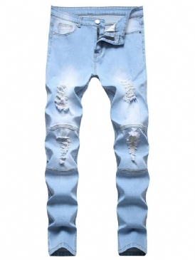 Koreanska Jeans Med Raka Hål I Mitten Av Midjan