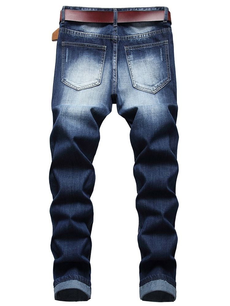 Mode Slitna Jeans Med Rak Dragkedja I Mitten Av Midjan