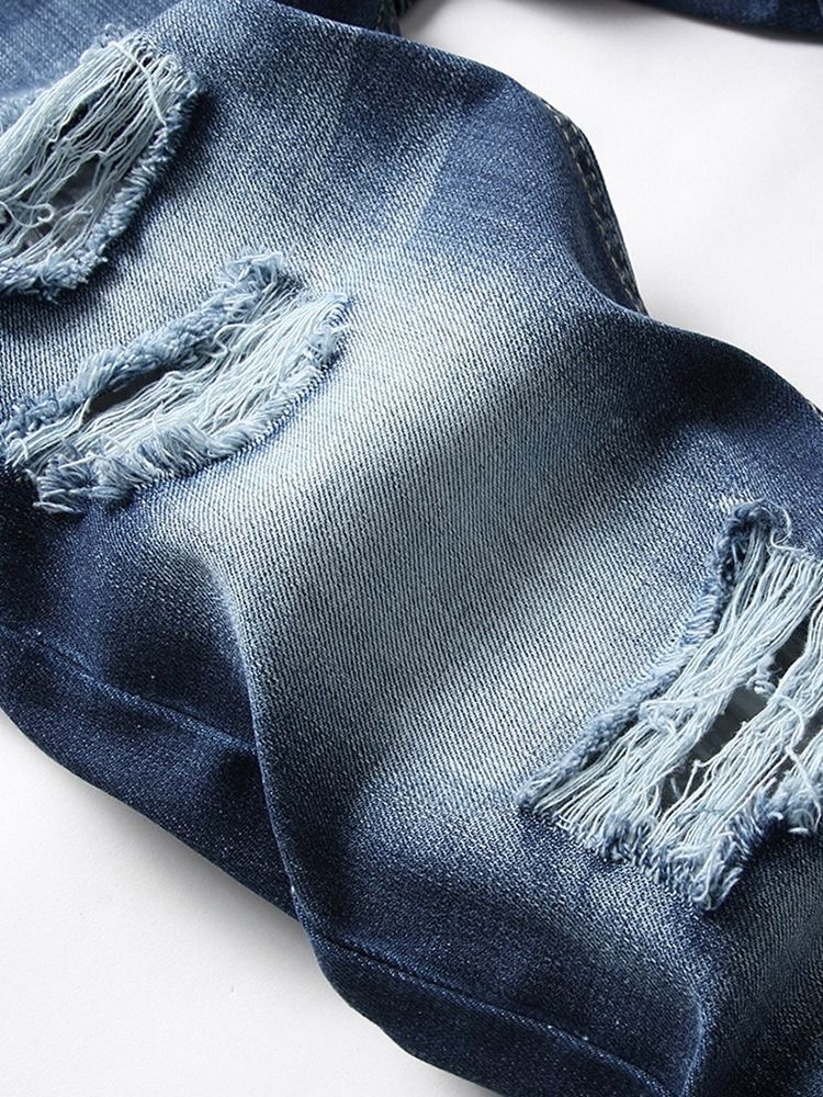 Mode Slitna Jeans Med Rak Dragkedja I Mitten Av Midjan