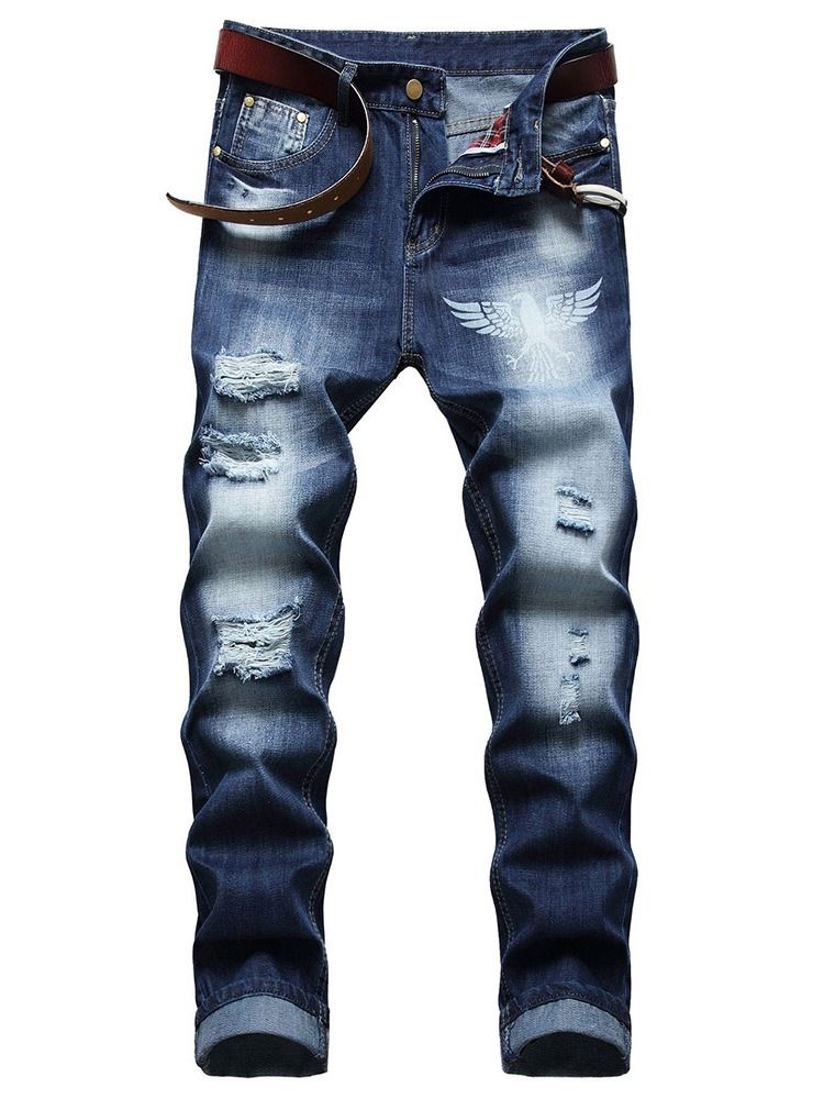 Mode Slitna Jeans Med Rak Dragkedja I Mitten Av Midjan