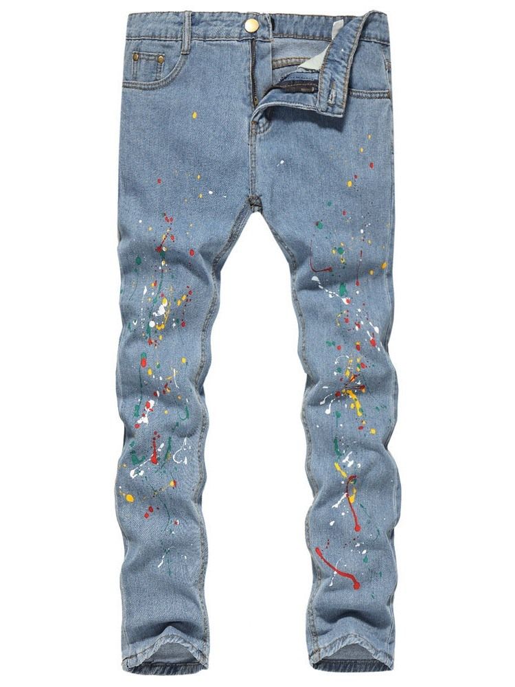 Paint Splatters Color Block Straight Zipper European Jeans