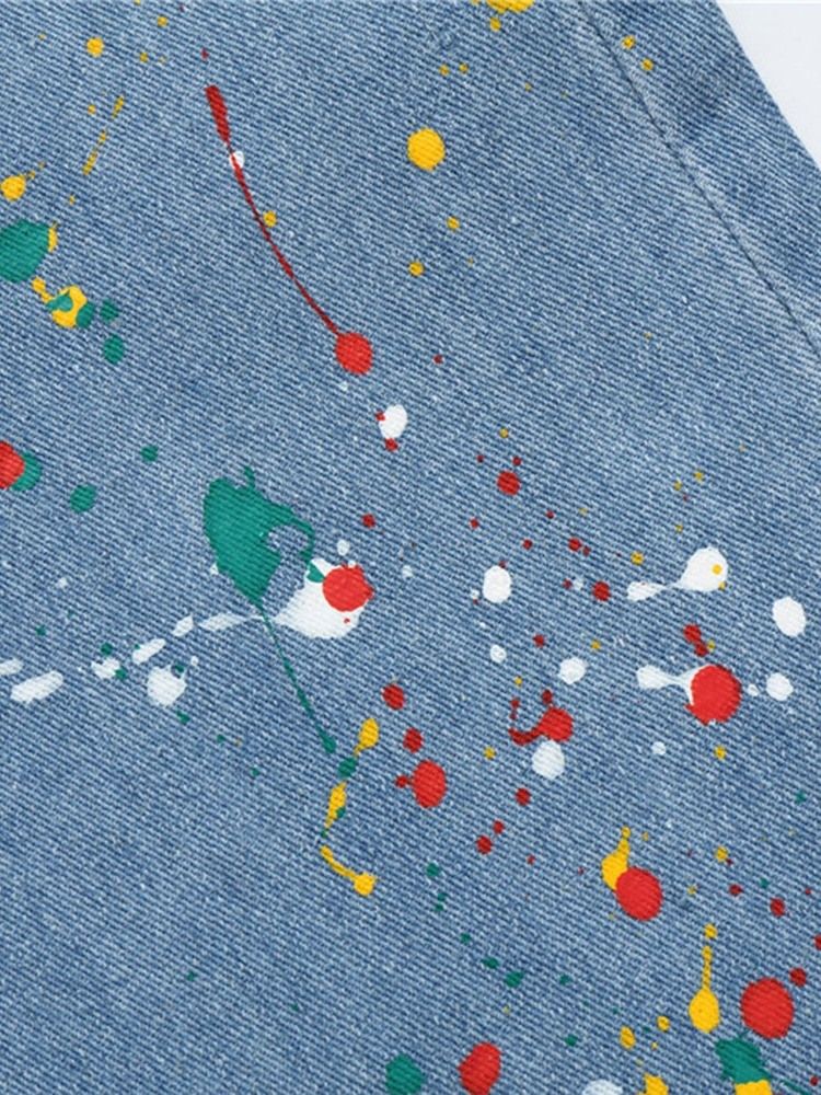 Paint Splatters Color Block Straight Zipper European Jeans