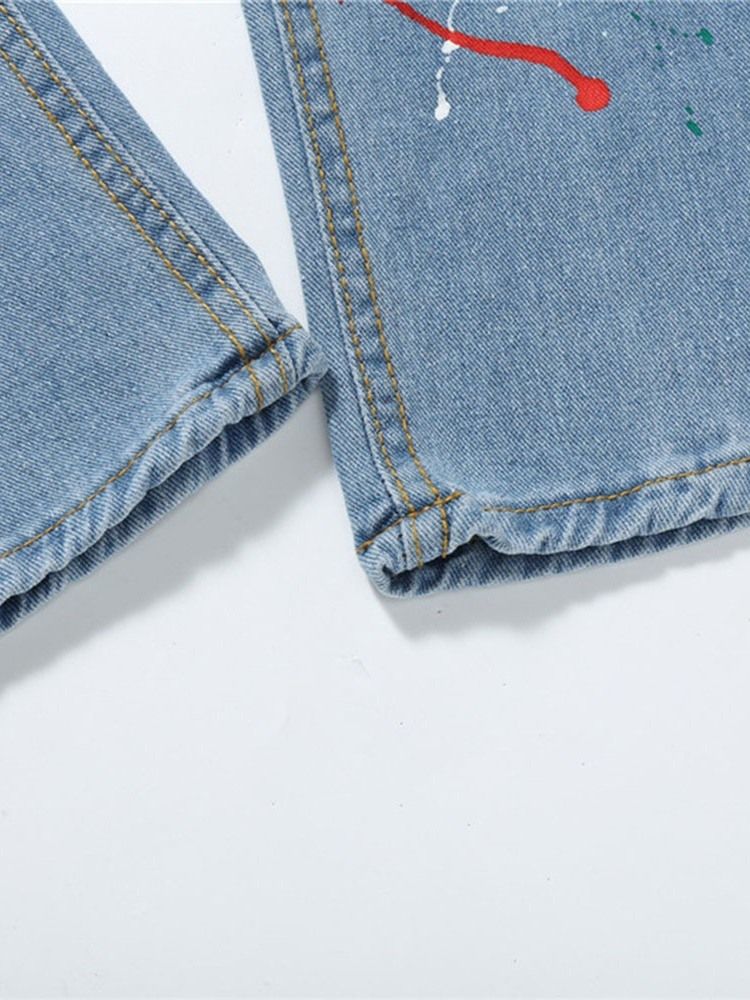 Paint Splatters Color Block Straight Zipper European Jeans