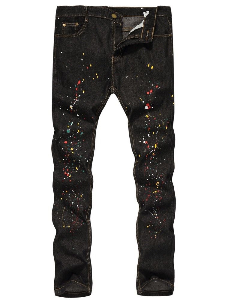 Paint Splatters Color Block Straight Zipper European Jeans