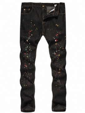 Paint Splatters Color Block Straight Zipper European Jeans