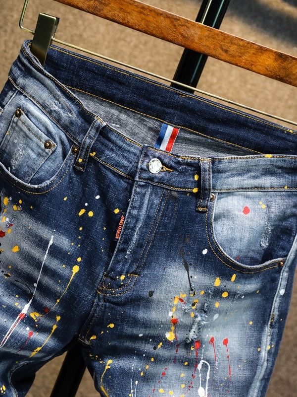 Paint Splatters Pencil Byxor Dragkedja Mid Waist Jeans