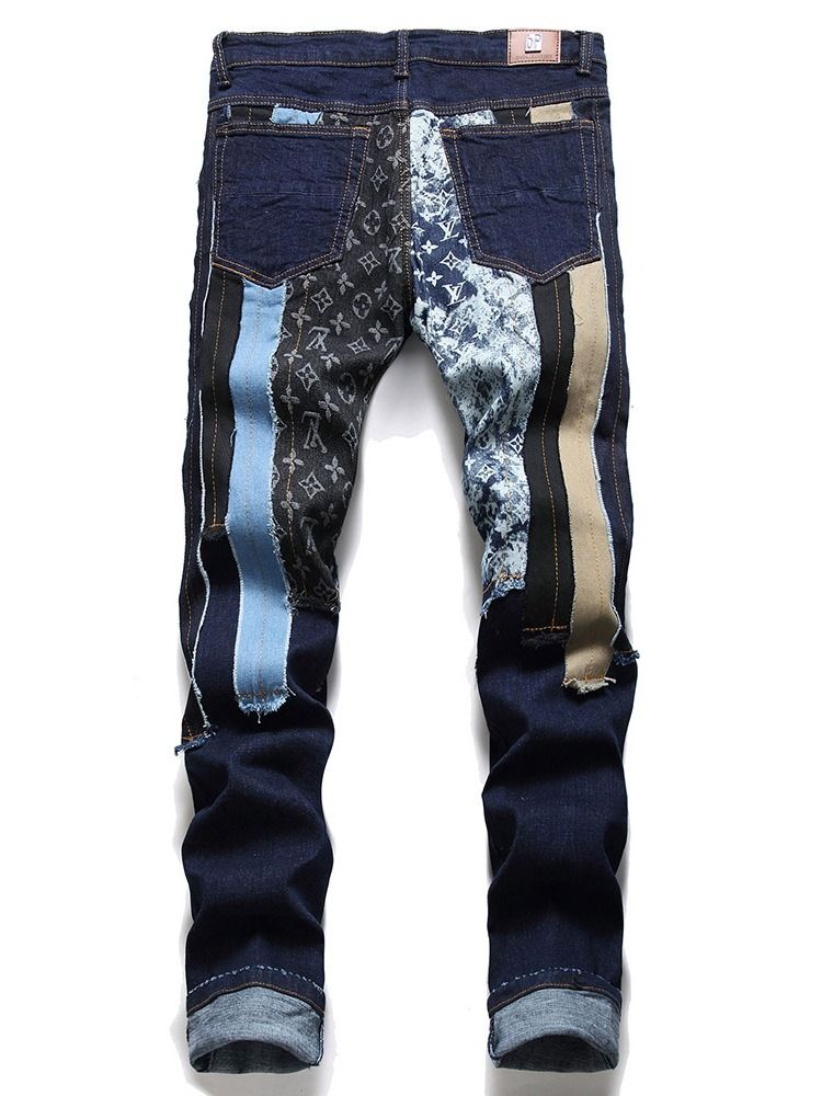 Patchwork Color Block Zipper European Jeans