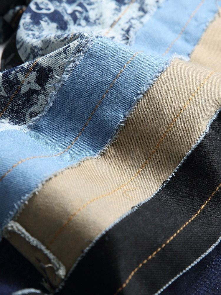 Patchwork Color Block Zipper European Jeans