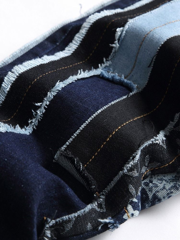 Patchwork Color Block Zipper European Jeans