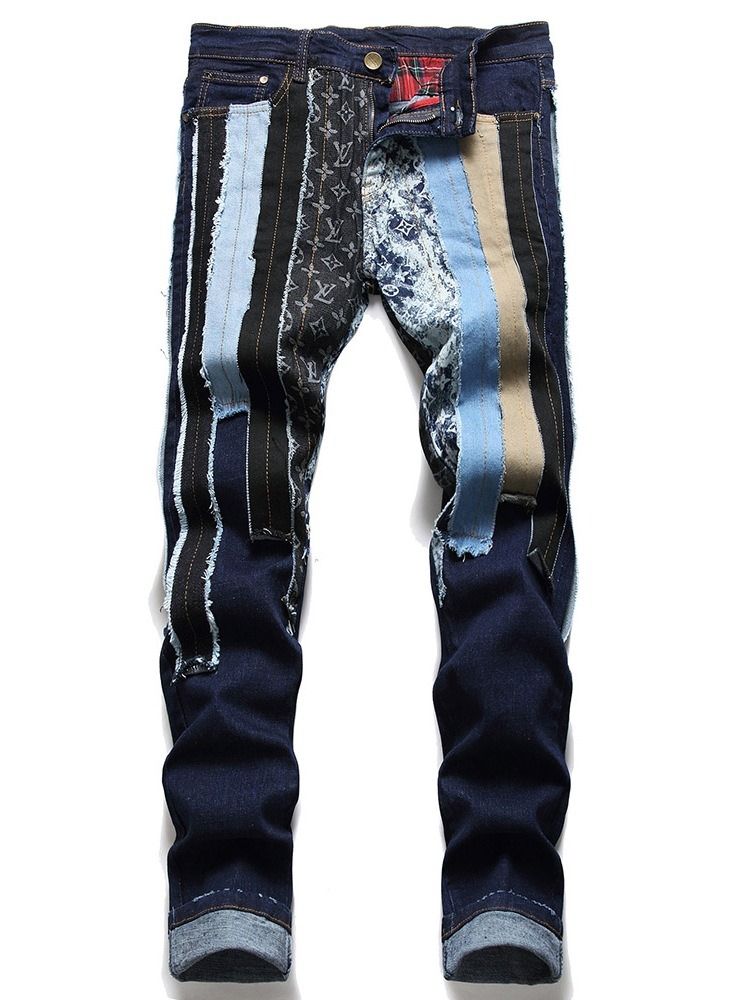 Patchwork Color Block Zipper European Jeans