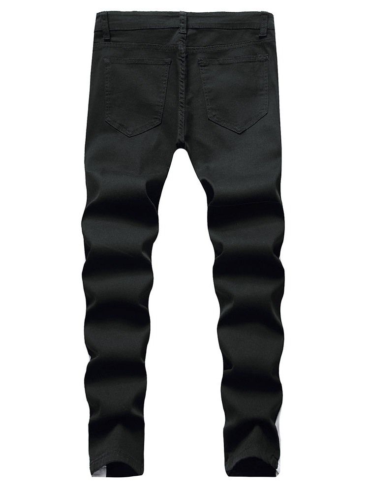 Patchwork Färgblock Rak Dragkedja Casual Jeans